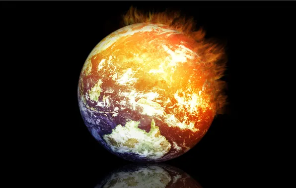 Picture reflection, rendering, fire, earth, planet