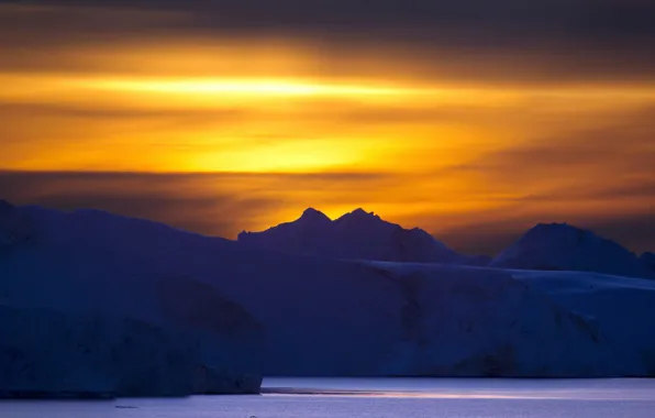 Picture Sunset, Greenland, Ilulissat Icefjord