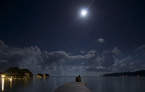 Picture night, the ocean, the moon, romance, two