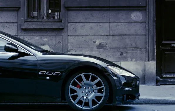 Picture black, the building, wheel, disk, black, Maserati, rim, building, Maserati GranTurismo