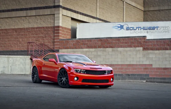 Picture red, the building, red, Chevrolet, chevrolet, camaro ss, Camaro SS