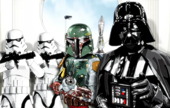 Picture star wars, Darth Vader, clones, Jango FET