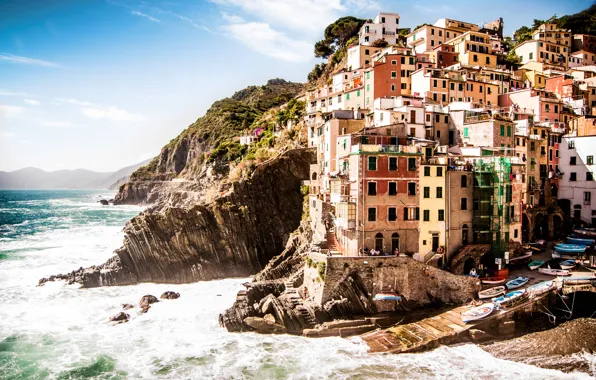 Picture sea, landscape, nature, rocks, coast, building, home, Italy, Italy, Riomaggiore, Riomaggiore, Cinque Terre, Spice, Province …