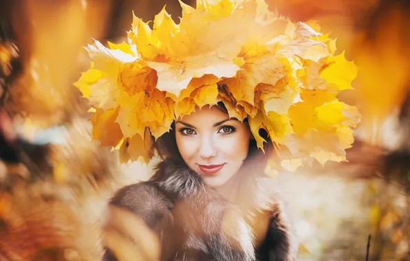 Picture autumn, girl, foliage, portrait