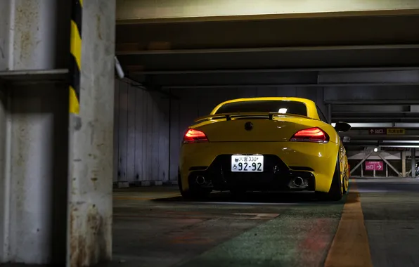 Picture tuning, Asia, Japan, bmw, Parking, drives, yellow, Tokyo, Vossen Precision Series