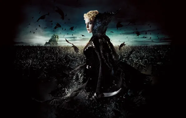 Picture army, crows, dagger, battle, Queen, Charlize Theron, Snow White And The HuntsMan