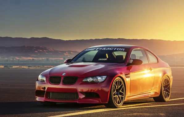 Picture sunset, BMW, BMW, red, red, front, E92, runway