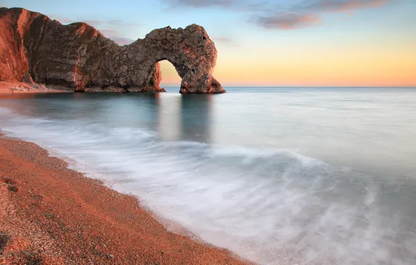 Picture sea, beach, stones, rocks, shore, arch, calm, Paradise
