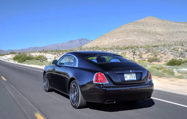 Picture road, car, Rolls-Royce, car, rear view, road, speed, Wraith, Black Badge
