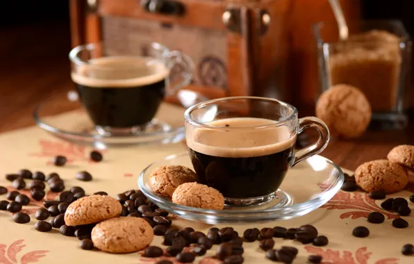 Picture coffee, food, cookies, Cup, coffee beans, saucer