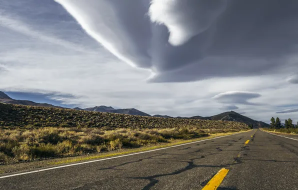 Picture california, storm, road, sky, desert