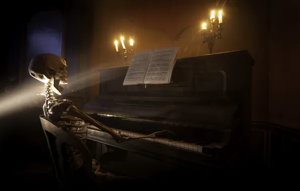 Picture music, skeleton, piano