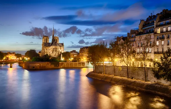 Picture light, the city, river, France, Paris, the evening, Hay, Paris, Notre Dame Cathedral, France, Notre …