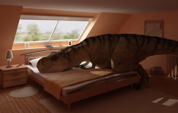 Picture room, bed, interior, dinosaur, resting, bedroom