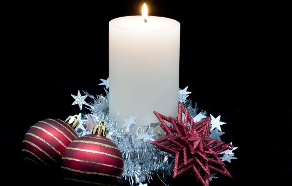 Picture holiday, black, balls, new year, Christmas, candle, stars, christmas, new year