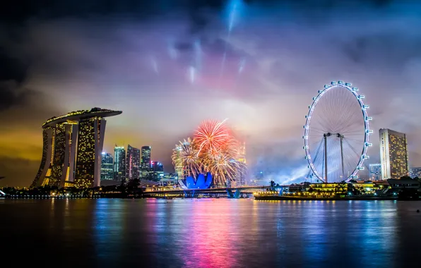 Picture night, the city, holiday, salute, Singapore, fireworks, the hotel