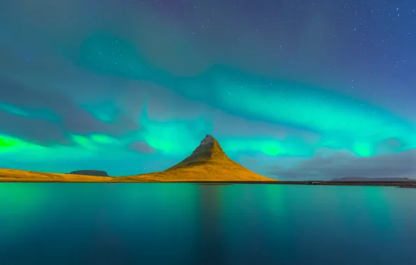 Picture stars, night, lake, lights, mountain, Iceland