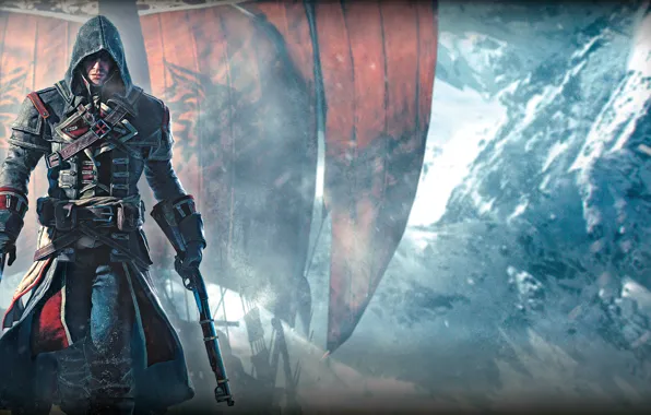 Picture snow, weapons, ship, ice, hands, hood, Templar, sails, killer, Ubisoft, Game, Shay Patrick Cormac, Assassin's …