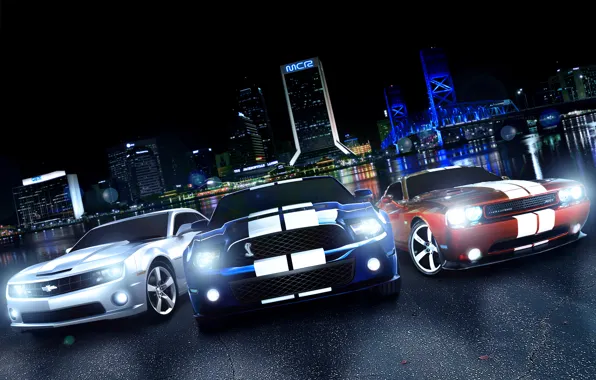 Picture Dodge Challenger, ford mustang, muscle car, Chevrolet Camaro