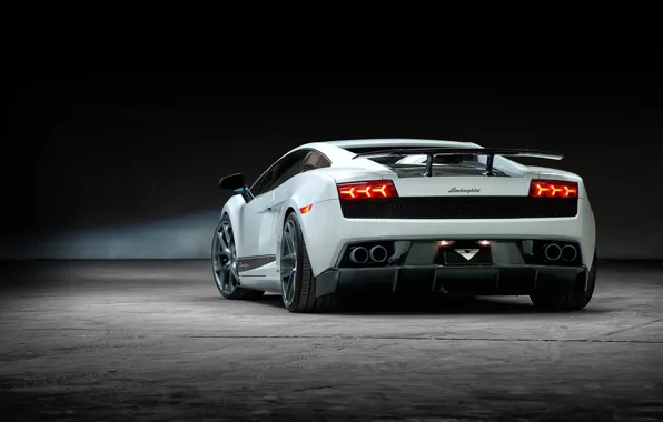 Picture white, background, tuning, Lamborghini, supercar, Gallardo, twilight, rear view, Vorsteiner, tuning, Lamborghini, Gallardo