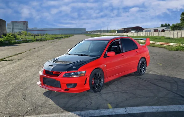 Picture red, the hood, red, mitsubishi, Lancer, evolution, Mitsubishi, lancer evolution, carbon fiber