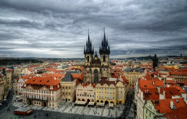 Picture the sky, clouds, the city, people, overcast, building, home, Prague, Czech Republic, architecture, Prague, The …