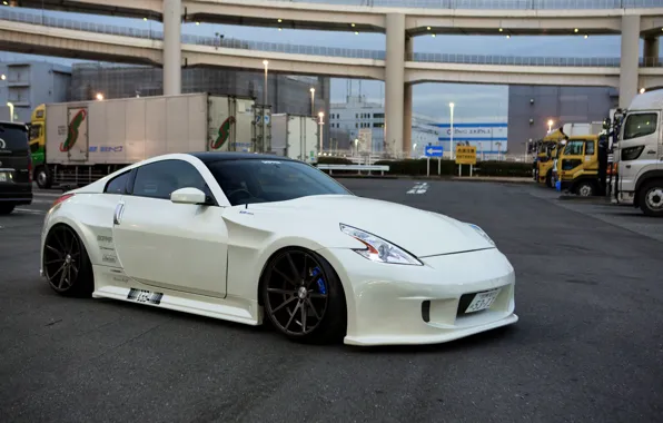 Picture Nissan, white, 370z, stance, frontside