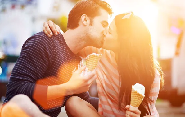 Picture girl, happiness, background, widescreen, Wallpaper, mood, woman, kiss, glasses, pair, ice cream, wallpaper, male, guy, …
