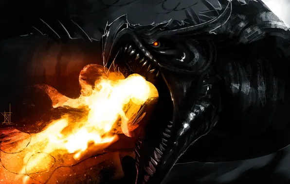 Picture flame, dragon, art, Skyrim, The Elder Scrolls V, by TheRisingSoul, Alduin