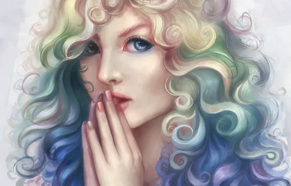 Picture look, girl, face, hair, hands, art, marfyta, curly