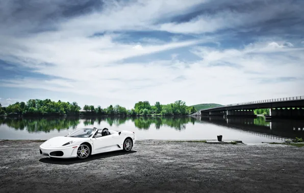 Picture Bridge, River, Ferrari, White, F430, Ferrari, Landscape, White