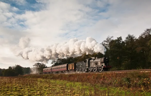 Picture nature, smoke, train, the engine, cars
