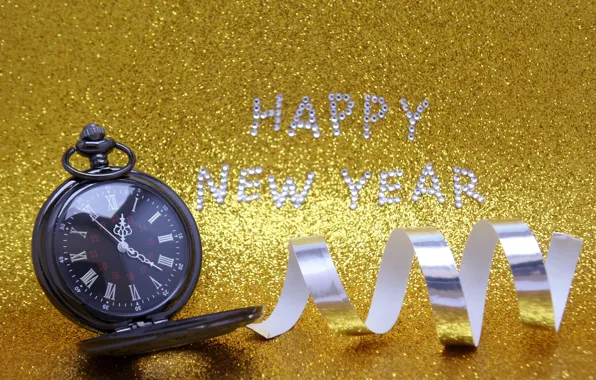 Picture watch, New Year, figures, golden, New Year, Happy, glitter, 2016