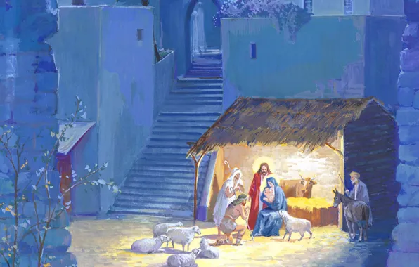 Picture holiday, figure, sheep, Christmas, picture, the Bible, nursery, the shepherds