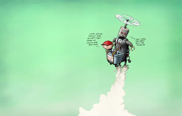 Picture flight, situation, basket, robot, humor, boy, helicopter, situations, rob sheridan