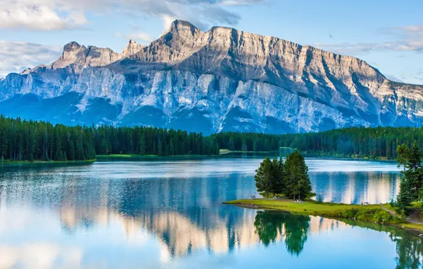 Picture forest, mountains, lake, Canada, Albert, Banff National Park, Two Jack Lake