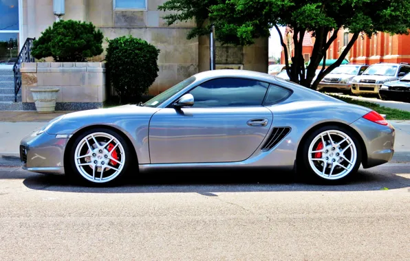 Picture street, tuning, silver, Parking, sports car, car, drives, Porsche Cayman
