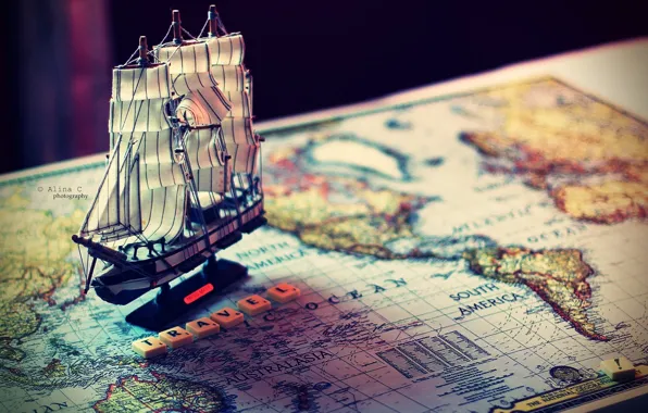 Picture mood, model, boat, ship, map, journey, the ship, the word, mood, travel