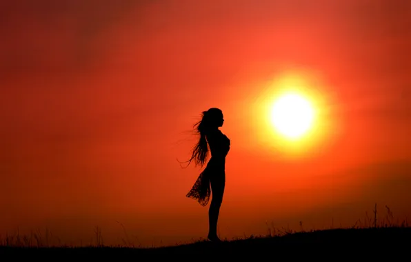 Wallpaper girl, Sunset, silhouette images for desktop, section девушки ...