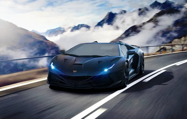 Picture Lamborghini, Speed, Front, Tuning, Aventador, Road, Supercar, Fog, Hyper