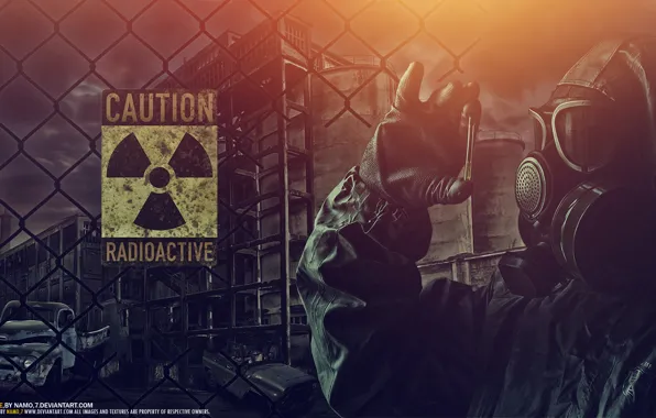 Picture machine, night, fear, clothing, the fence, radiation, gas mask, dangerous, Radioactive, radioactivity