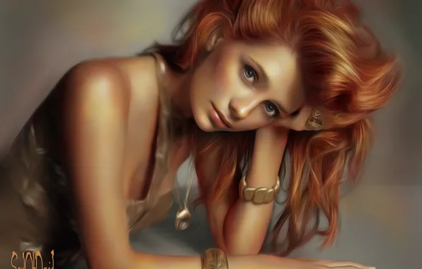 Picture look, girl, decoration, face, Mischa Barton, hand, art, bracelet, red hair