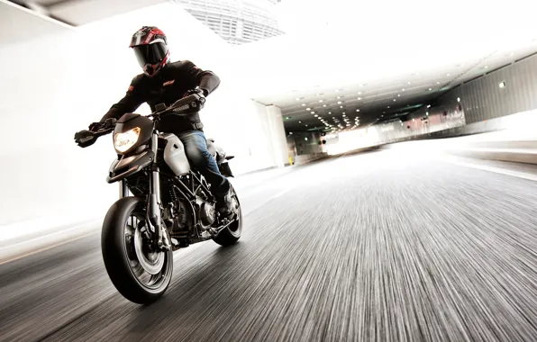 Picture road, the city, motorcycle, Ducati, motorcyclist