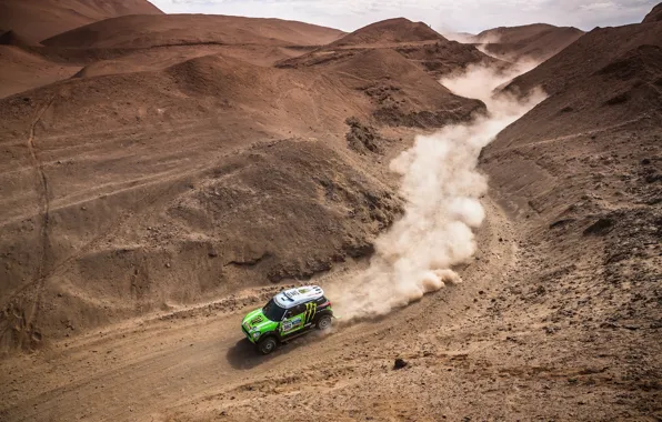 Picture Auto, Dust, Sport, Desert, Green, Machine, Race, Hills, Mini Cooper, The view from the top, …