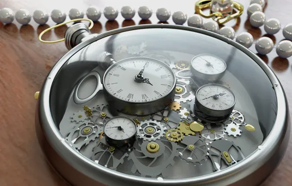 Picture glass, time, arrows, watch, figures, gear, decoration, dial, render