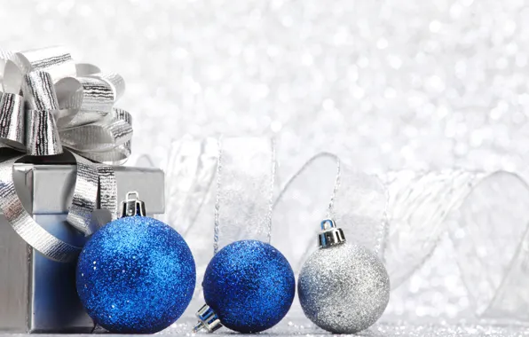 Picture winter, balls, holiday, box, gift, New Year, Christmas, tape, Christmas, blue, New Year