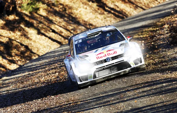 Picture Auto, Road, Autumn, White, Volkswagen, Speed, Light, Lights, WRC, Rally, The front, Polo, Ancestor