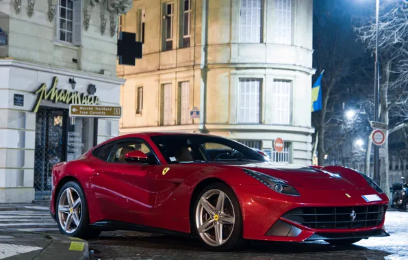 Picture night, red, street, building, Ferrari, red, Ferrari, night, street, building, f12, berlinetta, Berlinetta