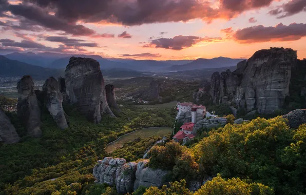 Picture the sky, mountains, rocks, meteor, Meteora, Greece
