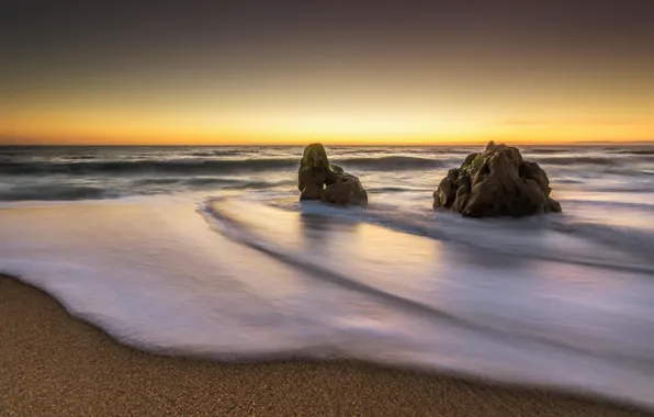 Picture sand, beach, rocks, dawn, coast